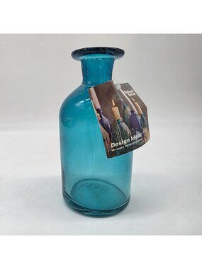 Blue Glass Decorative Galleon Bottle Vase Made In Mexico 6.5" Tall